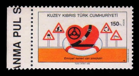CYPRUS (Turkish Cypriot Posts) 1990 - Traffic Safety Campaign, Road Signs and Heart Wearing Seat Belt, 1 Value, MNH, S.G. 289