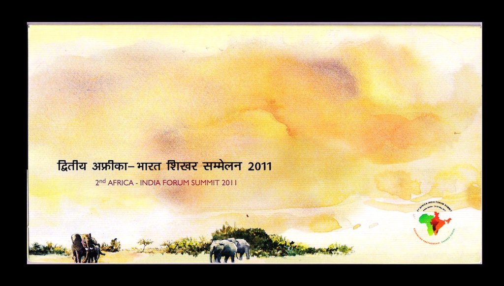 INDIA 2011 - 2nd Africa India Forum Summit, Elephants Presentation Pack, Issued by Department of Posts, India First Day Cover, MS + Information Sheet