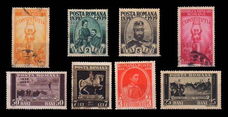 ROMANIA 1939-48 - 8 Different Old Stamps, King Carol, Queen Elizabeth, Mint and Used Stamps