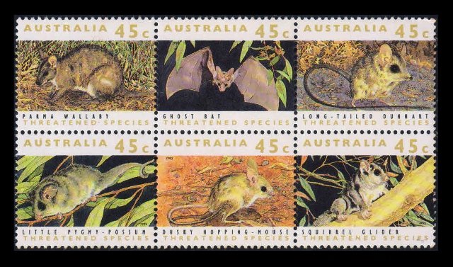 AUSTRALIA 1992 - Threatened Species, Animals, Set of 6 Stamps, MNH, S.G. 1312-1317