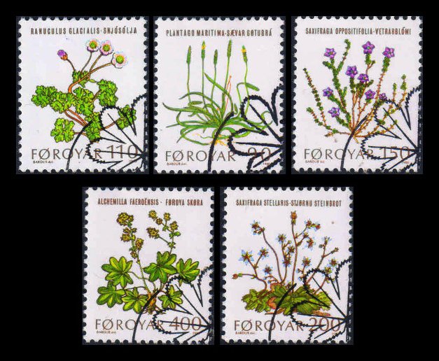 FAROE ISLAND 1980 - Flowers, Sea Plantain, Set of 5, Used, S.G. 47-51