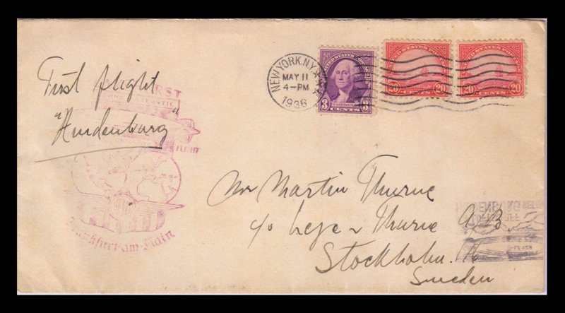 UNITED STATES OF AMERICA 1936 - First Flight, Zeppelin, New York to Hindenburg, Good Condition as per scan