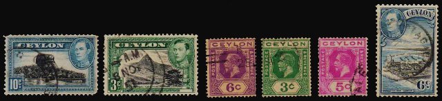 CEYLON (Sri Lanka 1912-1939) - 6 Different, King George V & VI, Used Stamps