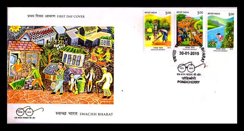 INDIA 30-01-2015 - Swachh Bharat, Set of 3 Stamps On First Day Cover