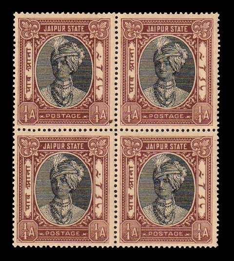 JAIPUR STATE 1943 - Maharaja Sawai Man Singh,  � Anna, Block of 4, MNH, S.G. 58