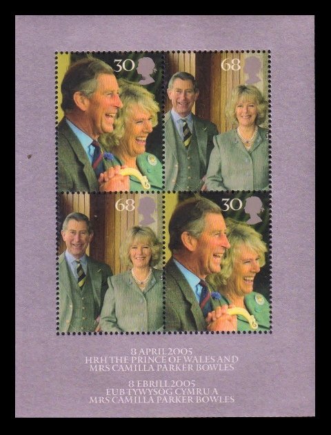 GREAT BRITAIN 2005 - Royal Wedding, Prince Charles and Mrs. Camilla Parker Bowles, Sheet of 4 Stamps, MNH, S.G. MS 2531, Cat. � 4.50