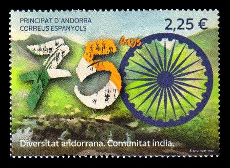 ANDORRA (Spain) 2022 - 75th Anniversary of Indian Independence, Azadi ka Amrit Mahotsav, 1 Value, MNH Stamp