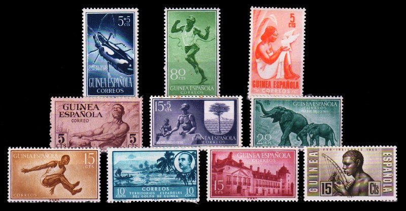 SPANISH GUINEA - 10 Different Old Thematic, Elephant, Sports, Mint Stamps