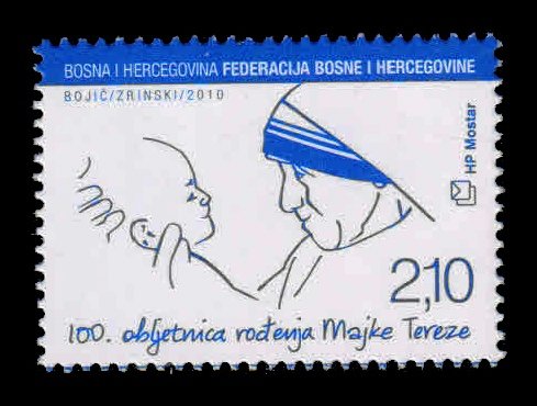 BOSNIA AND HERZEGOVINA 2010 - Mother Teresa and Child Founder of Missionaries of Charity in Calcutta, 1 Value, MNH, S.G. C296, Cat. � 4.25
