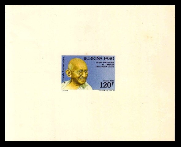 BURKINA FASSO 1988 - Mahatma Gandhi, Deluxe Sheet (Thick Card), Rare Philatelic Item
