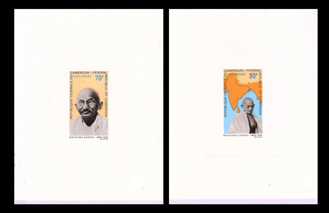 CAMEROUN 1968-Mahatma Gandhi and Map of India, Set of 2 Deluxe Sheet (Thick Card)�with steel die impression, Excellent Condition, Rare Philatelic item