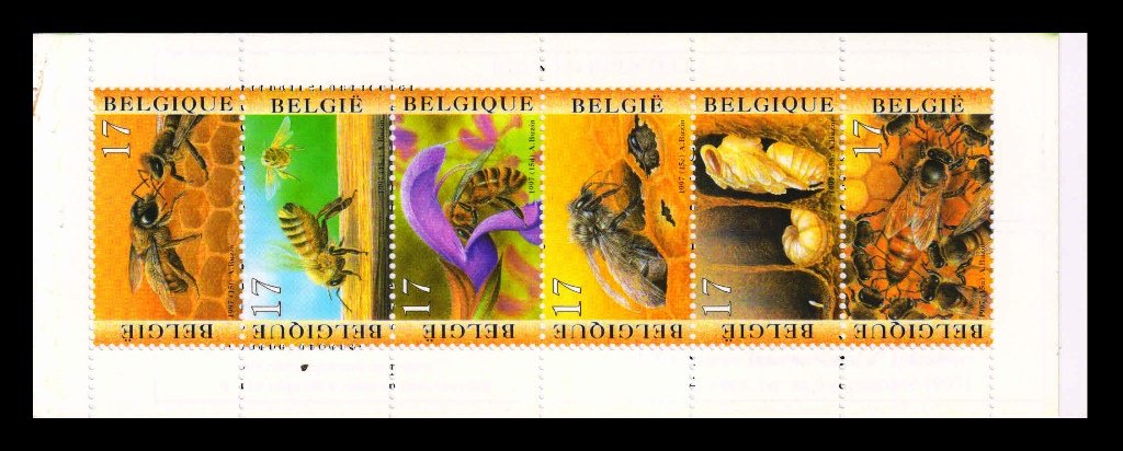 BELGIUM 1997 - Centenary of Apimoudia, Agricultural Association, Bees, Booklet Stamps, Set of 6, MNH, S.G. 3395-3400, Cat. � 9.00