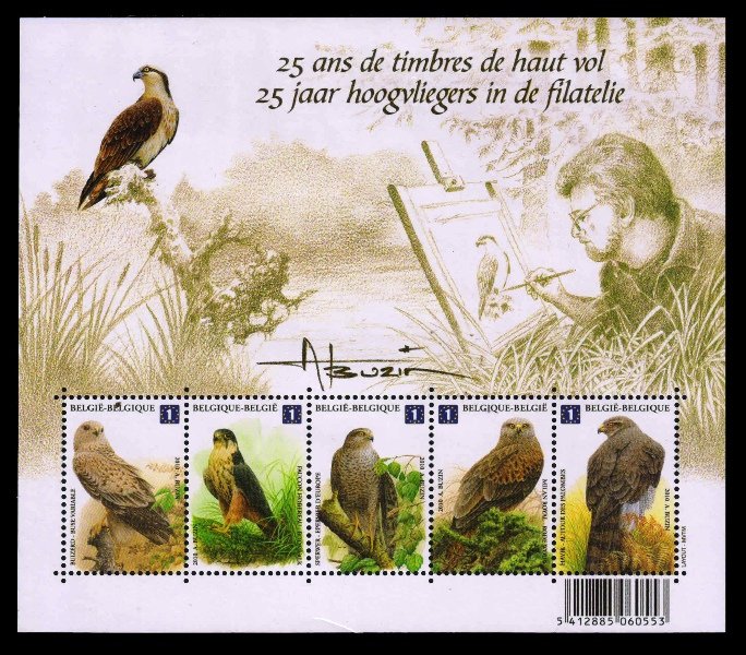 BELGIUM 2010 - 25th Anniversary of Birds on Stamps Drawn by Andre Buzin, Miniature Sheet of 5 Stamps, MNH, S.G. MS 4314, Cat. £ 28