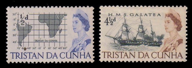 TRISTAN DA CUNHA 1965 - South Atlantic Map and Galatea Frigate, Set of 2, MNH, S.G. 71 and 76