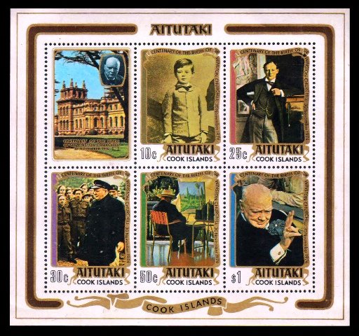 AITUTAKI 1974 - Birth Centenary of Sir Winston Churchill, Miniature Sheet of 5 Stamps, MNH, S.G. MS 141