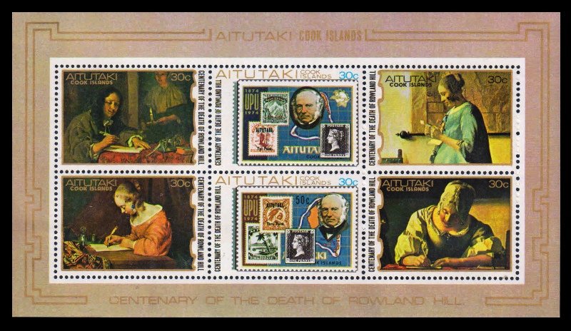 AITUTAKI 1979 - Death Centenary of Sir Rowland Hill, Paintings, Stamp on Stamp, Miniature Sheet, S.G. 279