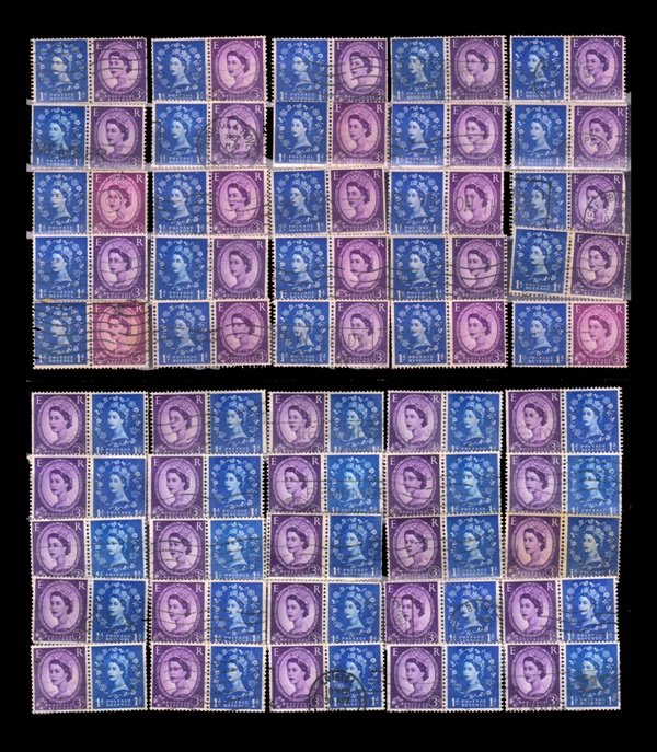GREAT BRITAIN 1952 - Queen Elizabeth II, 2 Different Se-tenant Pairs, Fine Used, S.G. 571 and 575 (Total 50 Pairs)