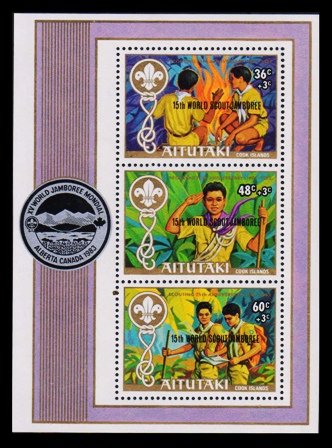 AITUTAKI 1983 - 15th World Scout Jamboree, Alberta, Canada Sheet of 3 Stamps, MNH, S.G. MS 441