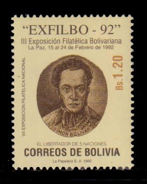 BOLIVIA 1992 - EXFILBO-92, National Stamp Exhibition, Simon Bolivar, 1 Value MNH Stamp, S.G. 1239