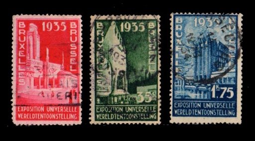 BELGIUM 1934 - International Exhibition, Brussels, Brussels Palace, Set of 3 Used Stamps, S.G. 660-662