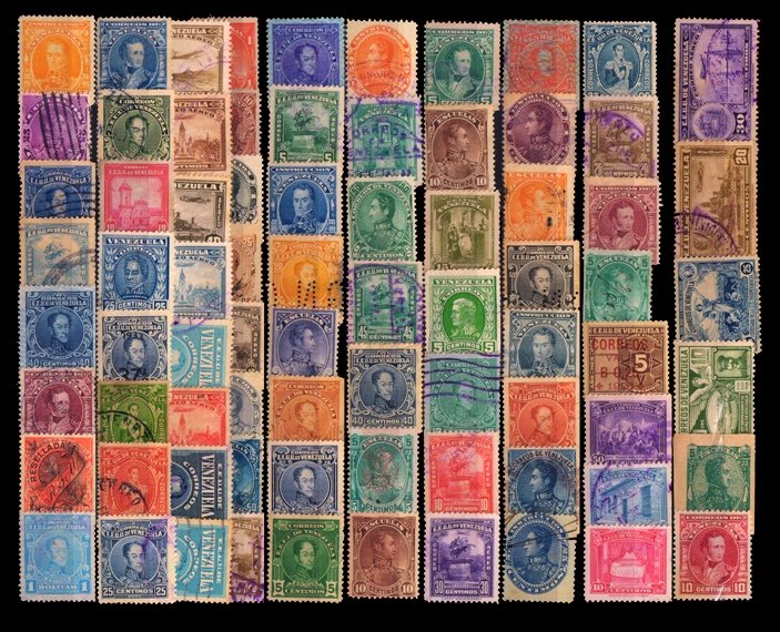 VENEZUELA - 75 Different Old Postage Stamps, Used and Mint, Large and Small Stamps