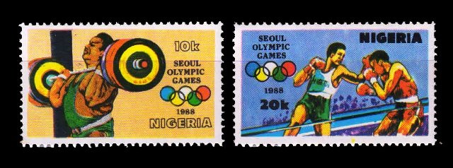 NIGERIA 1988 - Olympic Games, Boxing, Weightlifting, Set of 2 Stamps, MNH, S.G. 565-566