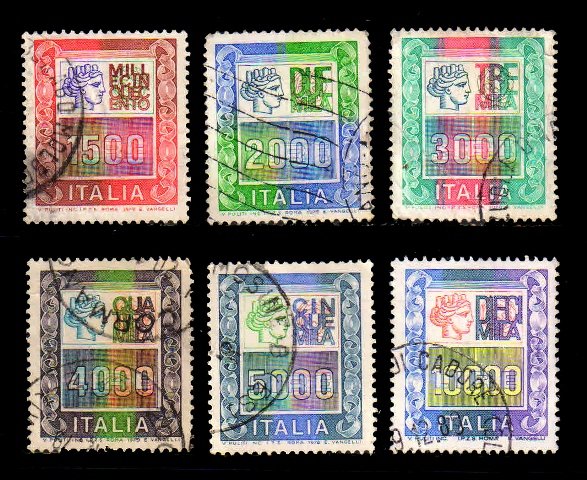 ITALY 1978 - New Definitives Used high Value Stamps, 1500 Lira to 10000 Lira, Set of 6 Stamps, S.G. 1578-1583