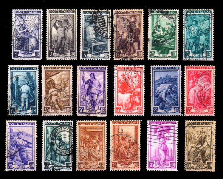 ITALY 1950 - Provincial Occupations, Motor Mechanic, Fisherman, Potter Weaver, Agriculture Etc, Set of 18 Stamps, Used, S.G. 762-778