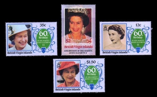 BRITISH VIRGIN ISLANDS 1986 - 60th Birthday of Queen Elizabeth II, Royal Family, Set of 4, MNH, S.G. 600-603, Face $ 3.97