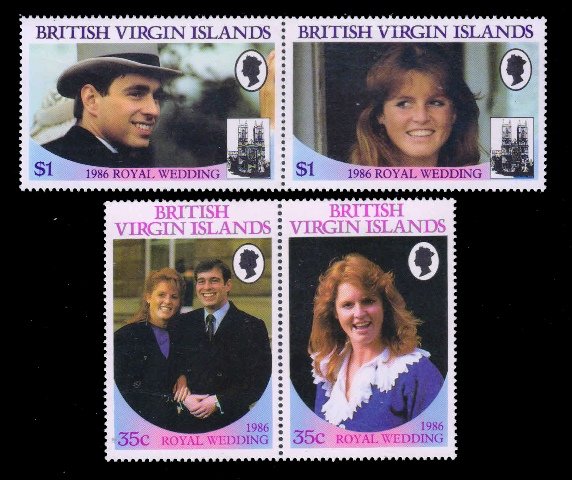 BRITISH VIRGIN ISLANDS 1986 - Royal Wedding, Prince Andrew and Miss Sarah Ferguson, Set of 4 Stamps, MNH, S.G. 605-608