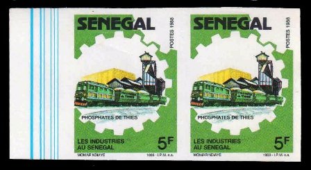 SENEGAL 1988 - Industries, Thies Phosphate Mine, Train, Imperf Pair, MNH, S.G. 961