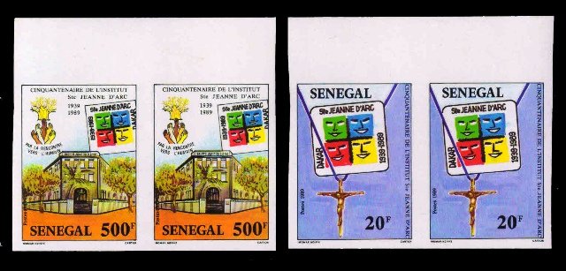SENEGAL 1989 - 50th Anniversary of St. Joan of Arc Institute, Cru fix, Building, Emblem, Imperf Pairs with Side Margin, MNH, S.G. 1032-1033