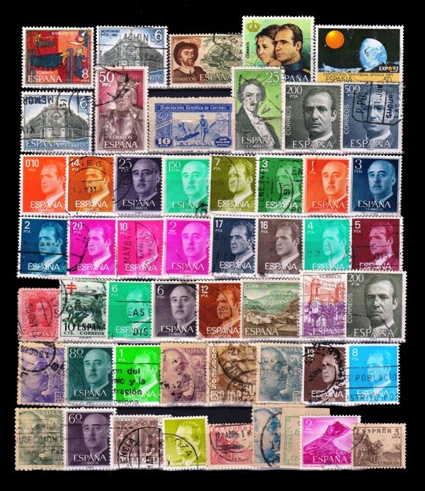 SPAIN - 50 Different, Small and Large Stamps