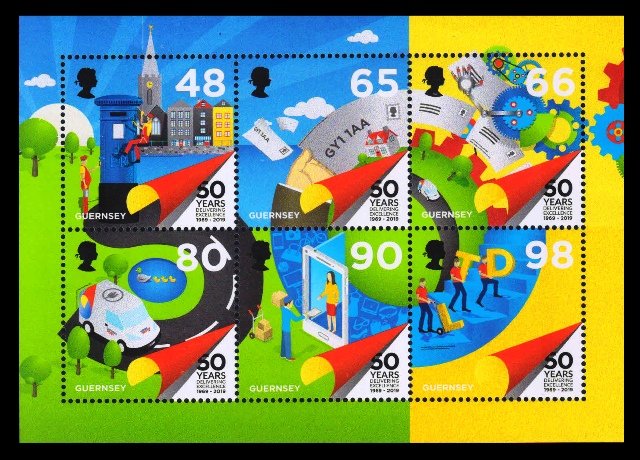 GUERNSEY 2019 - 50 Year Delivering Excellence, Sheet of 6 Stamps, Face £ 4.47