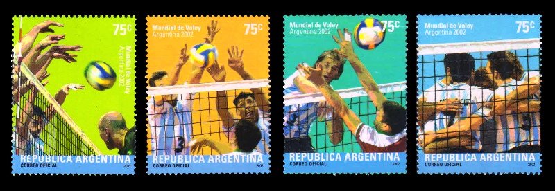 ARGENTINA 2002 - World Men Volleyball Championship, Sports, Net Printed with Rubber Effect, Set of 4 MNH Stamps, S.G. 2929-2932, Cat. £ 60