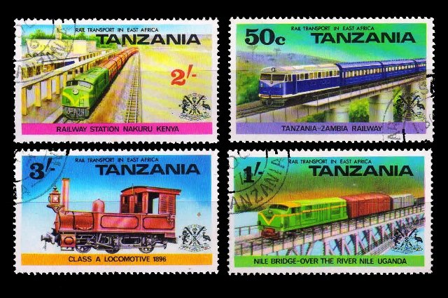 TANZANIA 1976 - Railway Transport, Bridge, Locomotive, Complete Set of 4, Used Stamps, S.G. 187-190