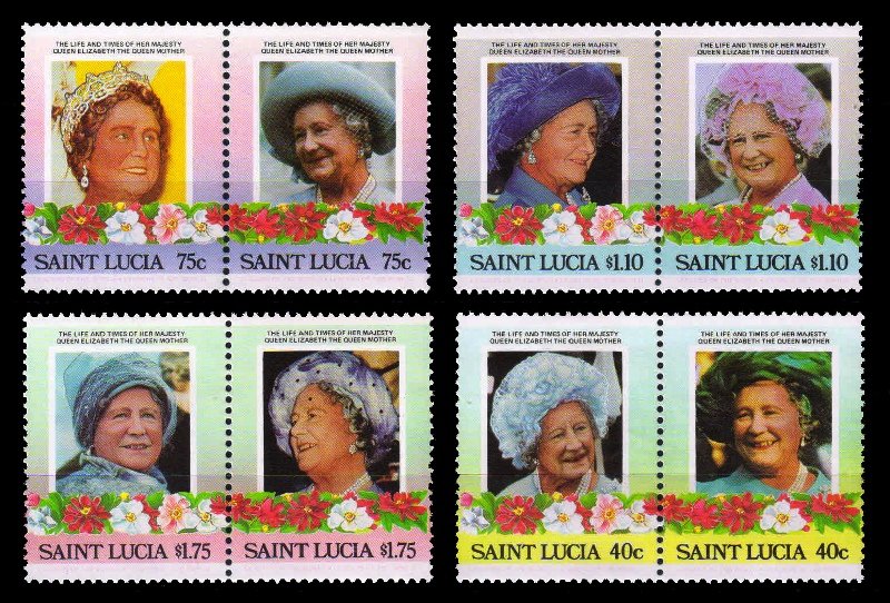 ST. LUCIA 1985 - Life and Times of Queen Elizabeth the Queen Mother, Set of 8 Stamps, MNH, S.G. 832-839
