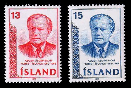 ICELAND 1973 - President Asgeirsson, 5th Death Anniversary, Set of 2 Stamps, MNH, S.G. 511-512