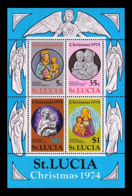 ST. LUCIA 1974 - Christmas, Virgin and Child, Miniature Sheet of 4 Stamps, MNH, S.G. MS 358