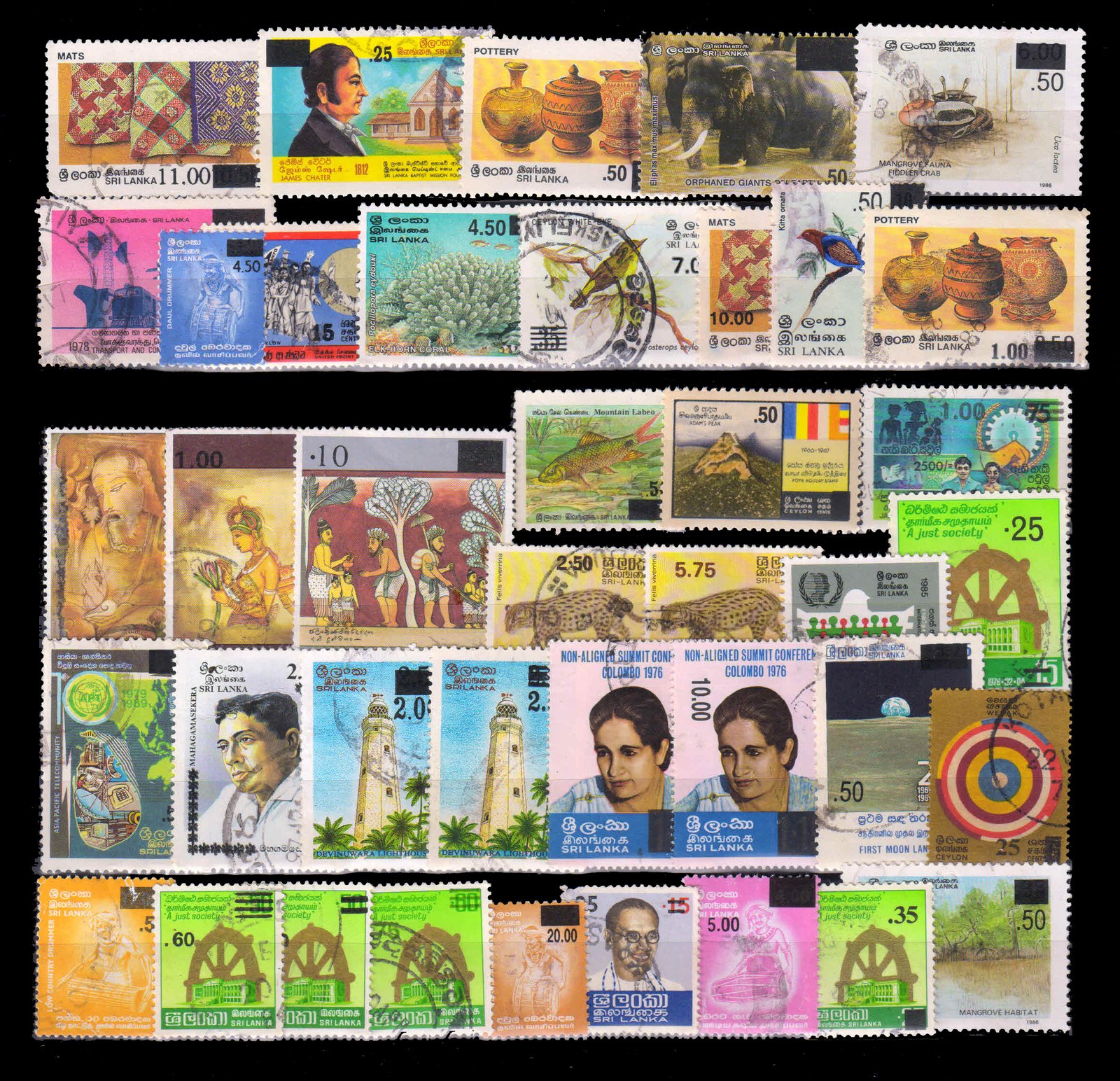 SRI LANKA - 40 Different Used Stamps, Surcharged and Overprint Only