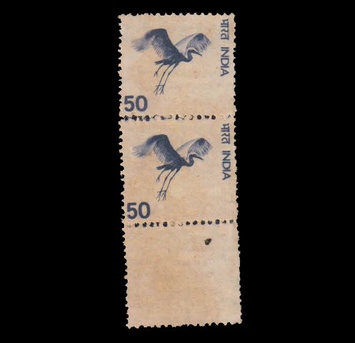 INDIA 1975 - 50P. Gliding Bird, Vertical Strip of 3, Mint Gum Wash, Perforation Variety