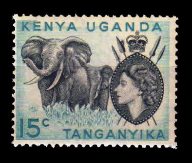 KENYA, UGANDA AND TANZANYIKA 1954 - Elephant and Portrait of Queen Elizabeth, 1 Value Stamp, MNH, S.G. 169a, Cat. £ 1.75