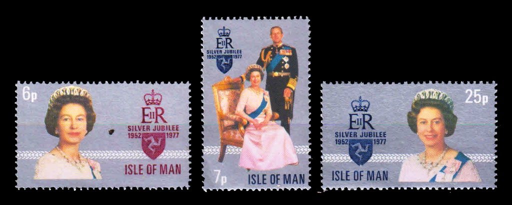 ISLE OF MAN 1977 - Queen Elizabeth and Silver Jubilee, Prince Philip, Set of 3 Stamps, MNH, S.G. 94-96