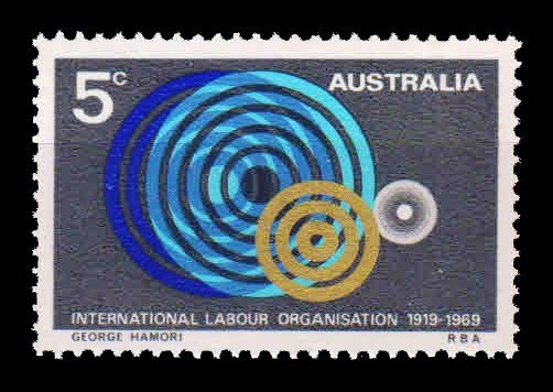 AUSTRALIA 1969 - 50th Anniversary of ILO, Concentric Circles, 1 Value Stamp, MNH, S.G. 439