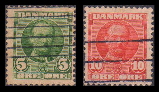 DENMARK 1907 - King Frederik VIII, 2 Different Old Used Stamps, S.G. 121-122