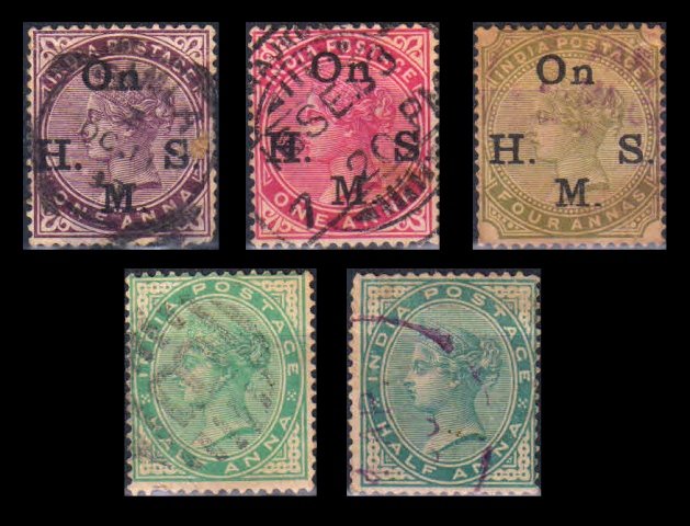  British India (1882-1902) - Queen Victoria, 5 Different Used Stamps, INDIA PRE INDEPENDENCE Old & Rare Stamps