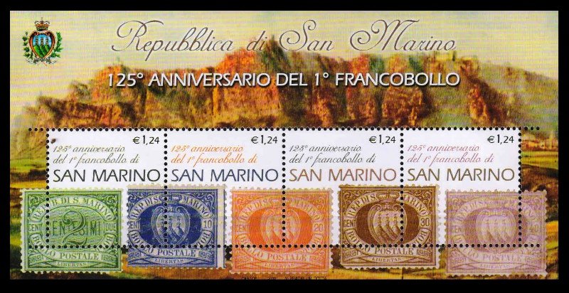 SANMARINO 2002 - 125th Anniversary of First San Marino Stamps, Set of 4 Stamps on Miniature Sheet, S.G. MS 1900