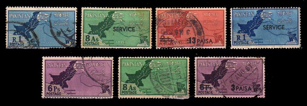 PAKISTAN 1960 - Map of Pakistan, 7 Different Used Stamps