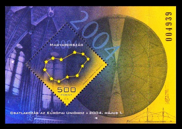HUNGARY 2004 - Accession to European Union, Stars, Diamond Shaped Stamp, Miniature Sheet, MNH, S.G. MS 4725, Cat. £ 14.00