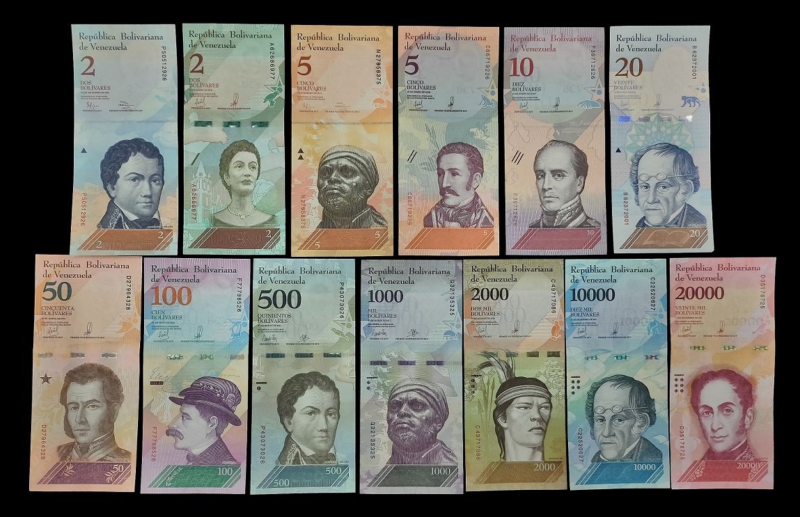 VENEZUELA - 13 Different Bank Note, UNC, (2, 2, 5, 5, 10, 20, 50, 100, 500, 1000, 2000, 10000, 20000 Bolivar Denomination), Unfolded